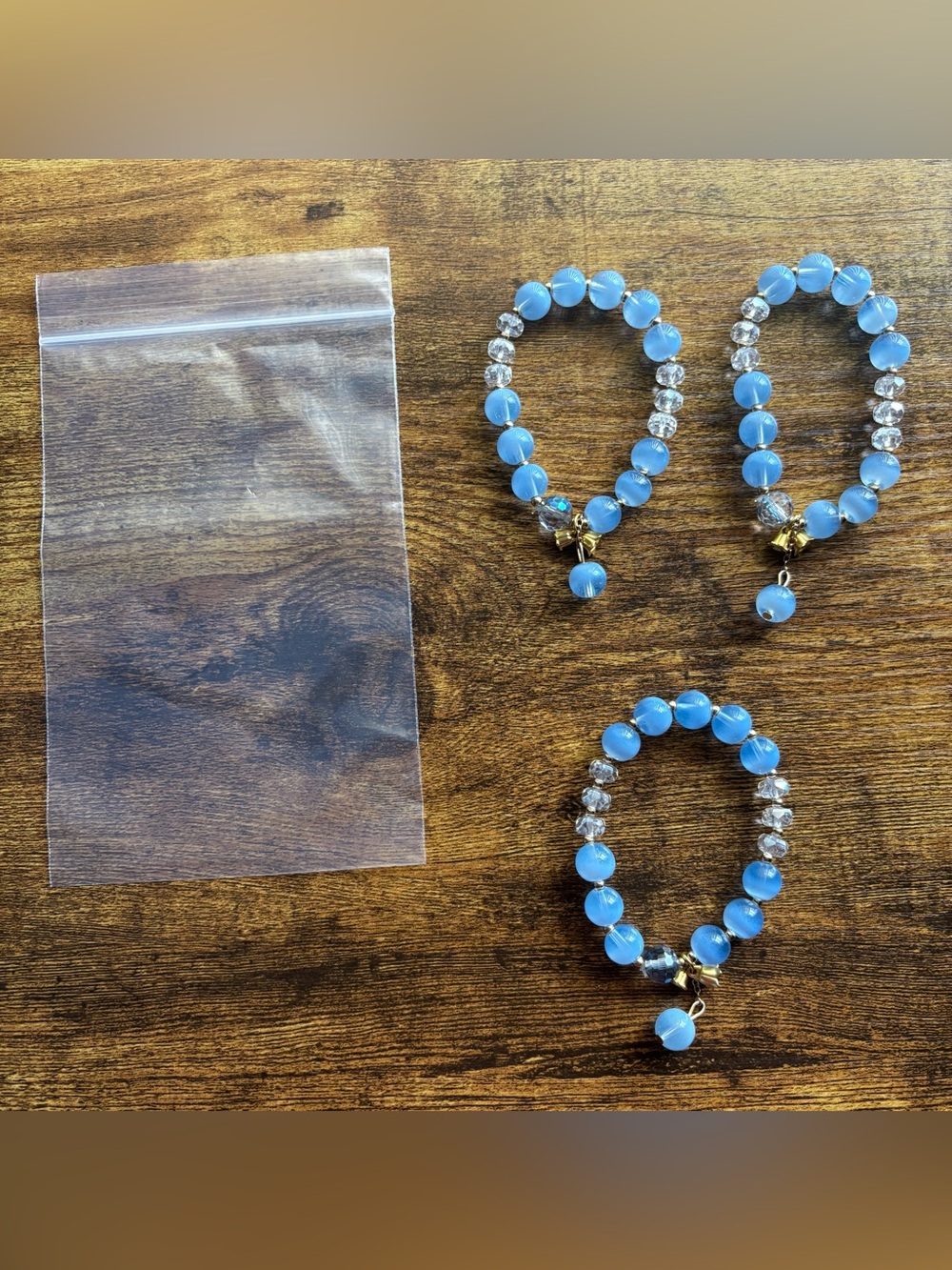 3pcs Handmade Glass Stone Blue Beaded Stretch Bracelet